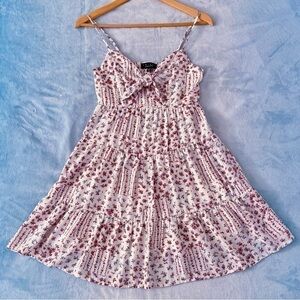 Trixxi Dress Womens XS Ivory Multicolor Floral Tie Front Fun Summer Casual Boho